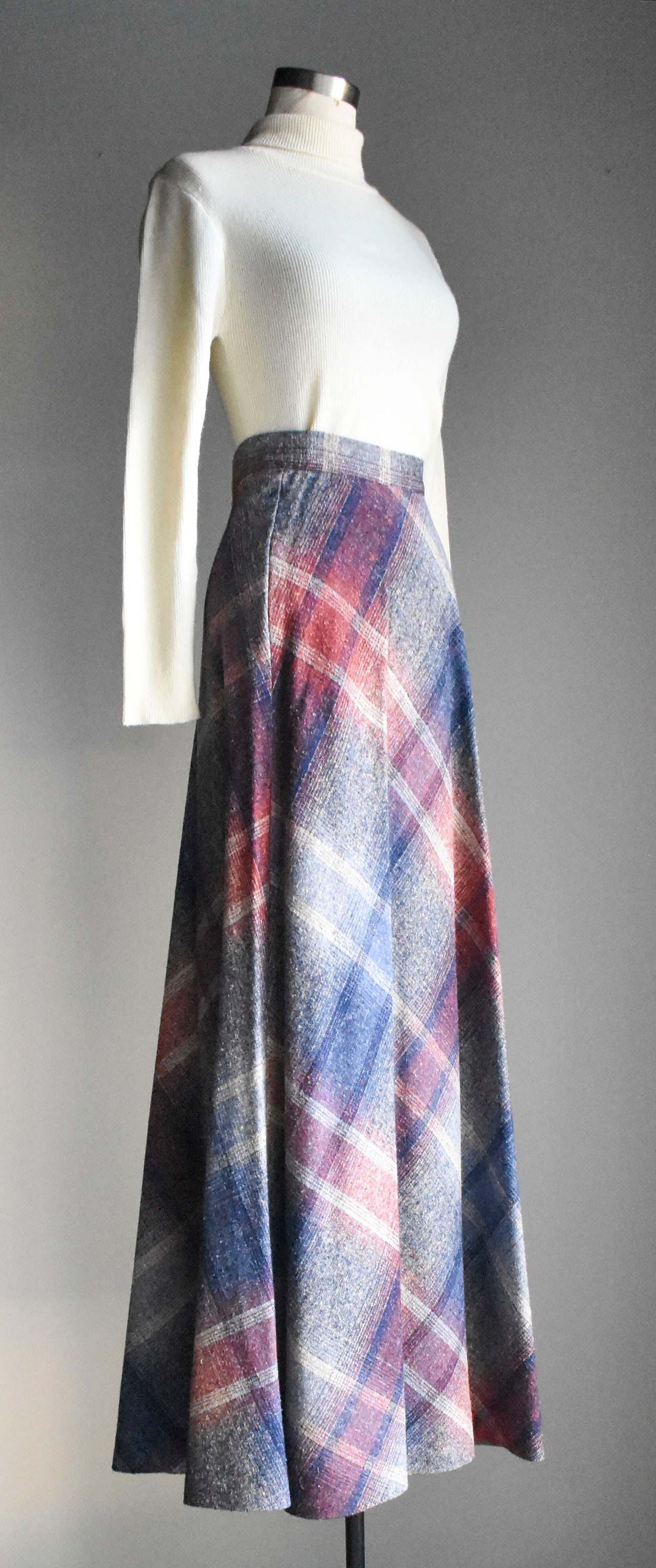 1970s Wool Plaid A Line Maxi Skirt Etsy