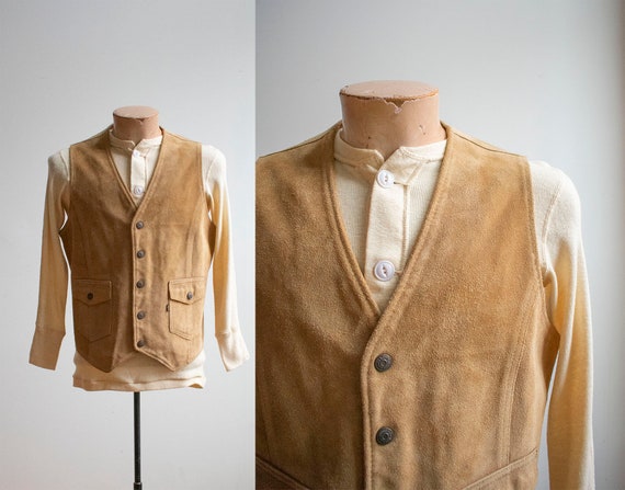 Vintage Tan Suede Vest / Vintage Suede Leather Ves