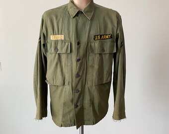 Vintage 13 Star Button US Army Uniform Shirt / Vintage WWII Army Field Jacket / Korean War Army Shirt / HBT us Military Uniform Shirt