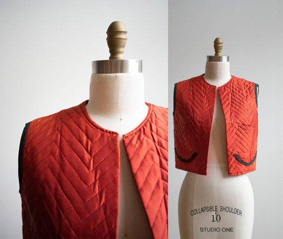 Vintage Orange Vest / Vintage Lining / Quilted Ves