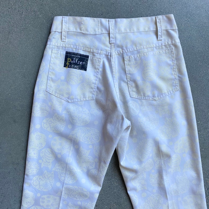 RARE 70s Lilly Pulitzer Mens Bell Bottom Pants / Vtg Lilly Pulitzer White Cat Print Bell Bottoms / Lilly Pulitzer Mens Stuff Bell Bottoms image 7