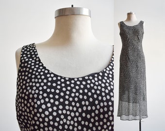 90s Black and White Polka Dot Maxi Dress