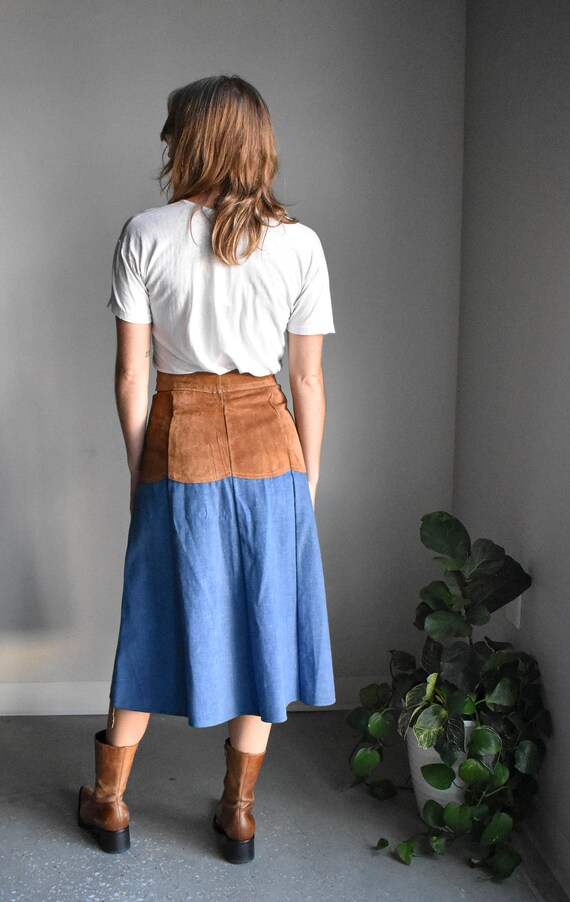 Vintage Suede & Denim A Line Skirt - image 9