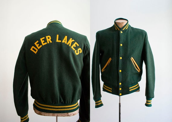 1960s Green Wool Letterman Jacket / True Vintage H
