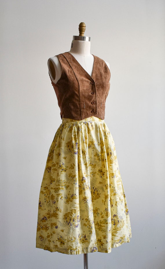 1950s Yellow Floral Cotton Skirt - image 3