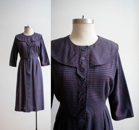 Vintage 1950s Wiggle Dress / Plaid Wool Dress / Wi