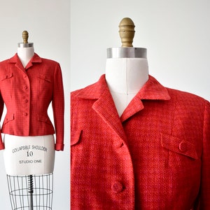 Blazer en laine rouge vintage des années 1950 / Blazer en laine rouge des années 1960 / Veste en tweed rouge / Veste vintage recadrée / Veste en laine rouge / Veste de costume des années 1960 image 1