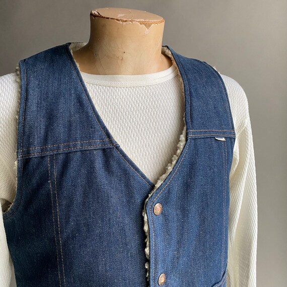 Vintage 1970s Nelson Denim Vest / Fleece Lined De… - image 5