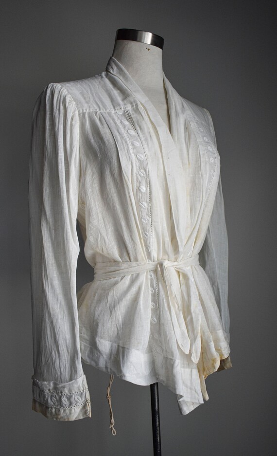 Antique Soft White Cotton Wrap Blouse - image 2