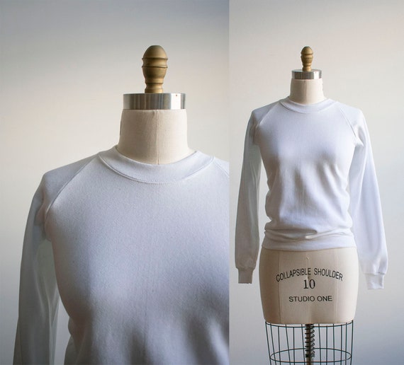 Vintage 1980s Raglan Sweatshirt / Vintage White Pu