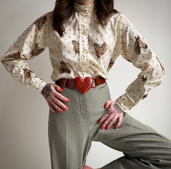 Vintage Equestrian Button Up Blouse