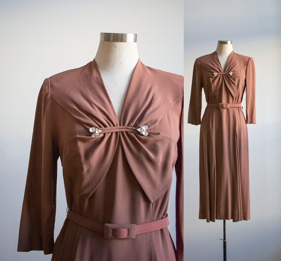 Vintage Brown Cocktail Dress / 1940s Cocktail Dres