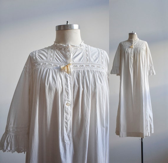 White Linen Edwardian Nightgown / White Cotton Ant