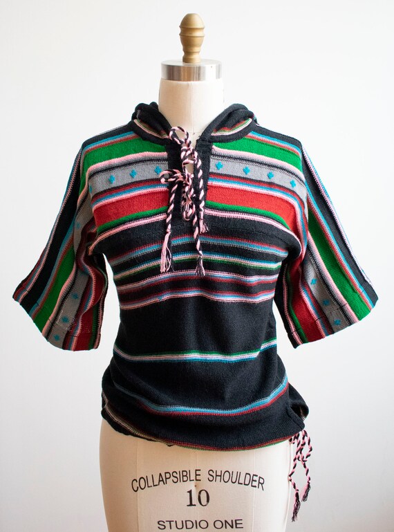 Black 70s Hooded Sweatshirt / Vintage Knit Hooded… - image 2