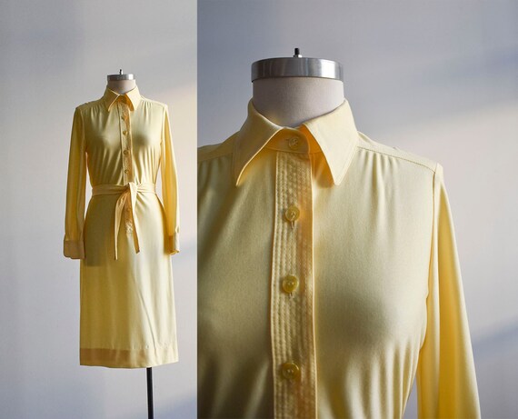 1970s Pale Yellow Shirt Dress - Etsy