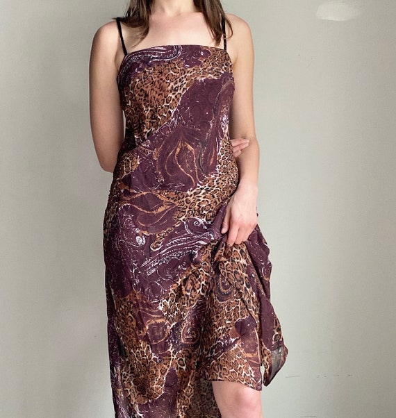 y2k Leopard Print Dress / y2k Maxi Dress  / Vintag