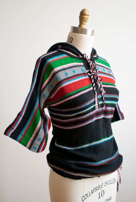 Black 70s Hooded Sweatshirt / Vintage Knit Hooded… - image 5