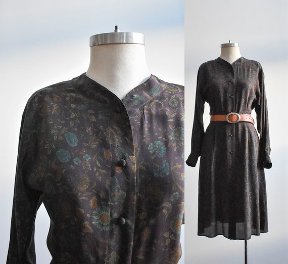 1990s Dark Floral Dress