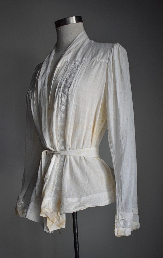 Antique Soft White Cotton Wrap Blouse - image 4