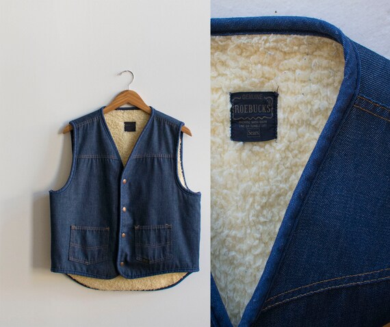 Vintage 1970s Denim Vest / Sherpa Lined Denim Vest