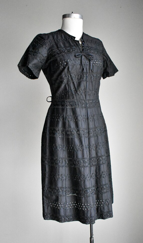 1950s Black Eyelet Lace Cocktail Dress - image 4