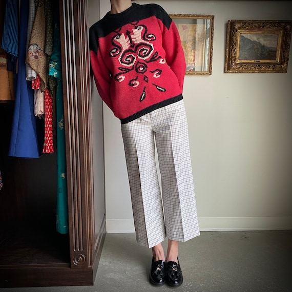 Vintage 1940s Wool Sweater / Vintage Red and Black