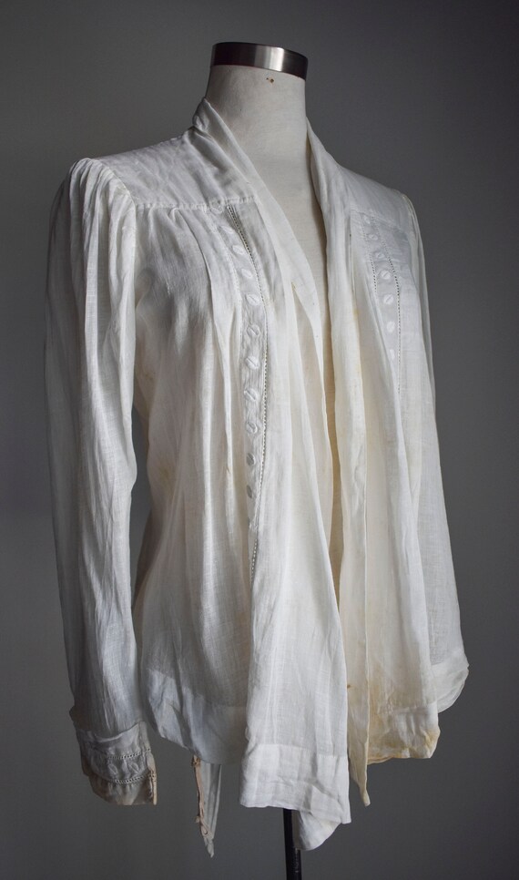 Antique Soft White Cotton Wrap Blouse - image 8