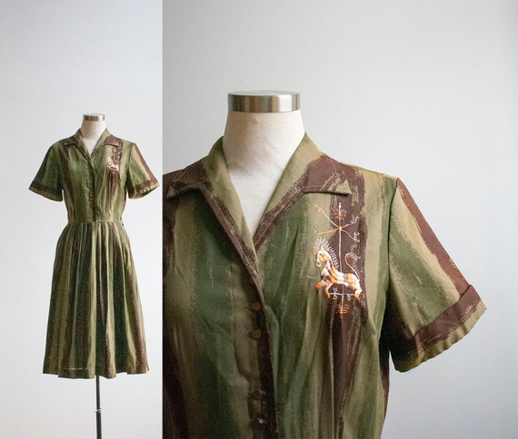 Vintage 1950s Shirt Dress / Vintage Cotton Shirt D