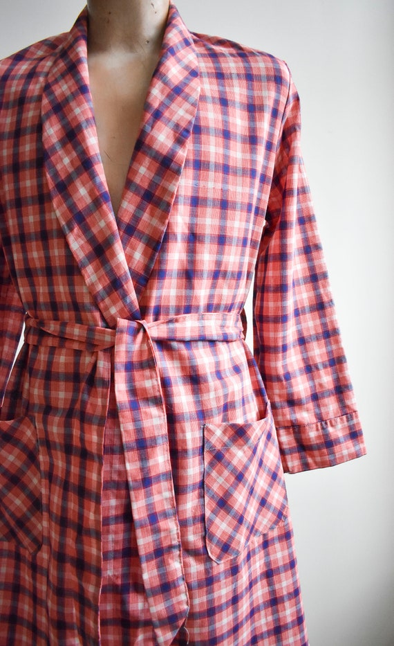 Vintage Plaid Lightweight Cotton Robe - image 6