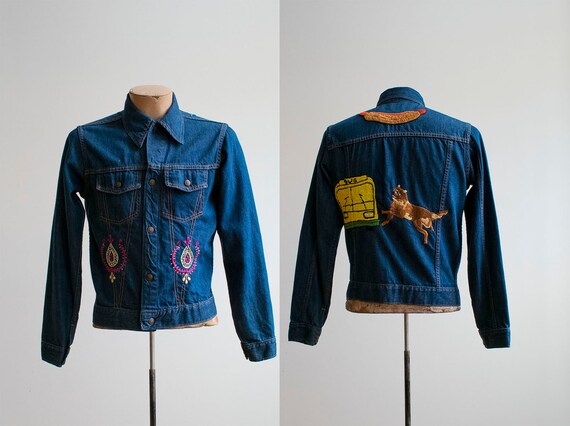 Vintage Denim Jacket / Vintage Embroidered Denim J