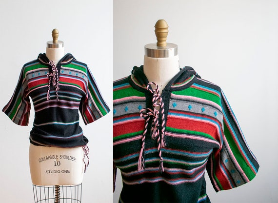 Black 70s Hooded Sweatshirt / Vintage Knit Hooded… - image 1