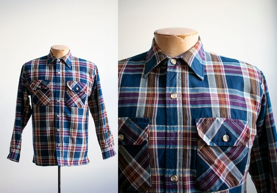 Vintage Quilted Flannel / Vintage Plaid Flannel Sh