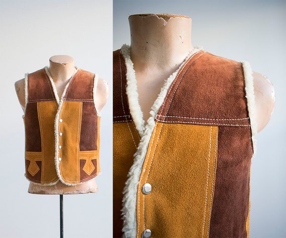 Vintage 1960s 1970s Suede Vest / Sherpa Lined Vint