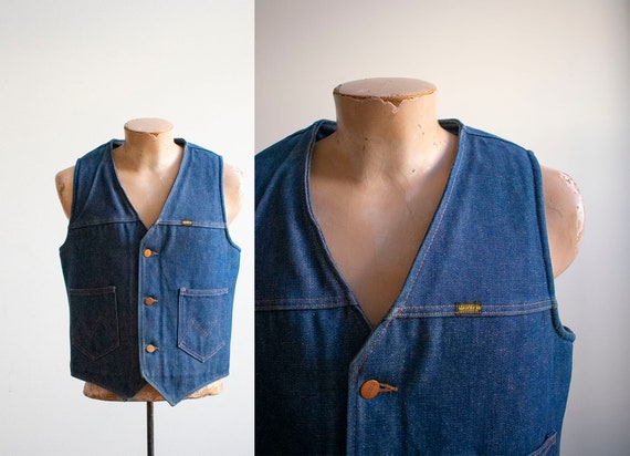 Vintage Denim Vest / Vintage 1970s Denim Vest / We