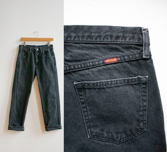 Vintage Black Jeans / Vintage Rustler Jeans / Blac