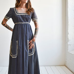 1970s Navy Blue Swiss Dot Prairie Dress - Etsy