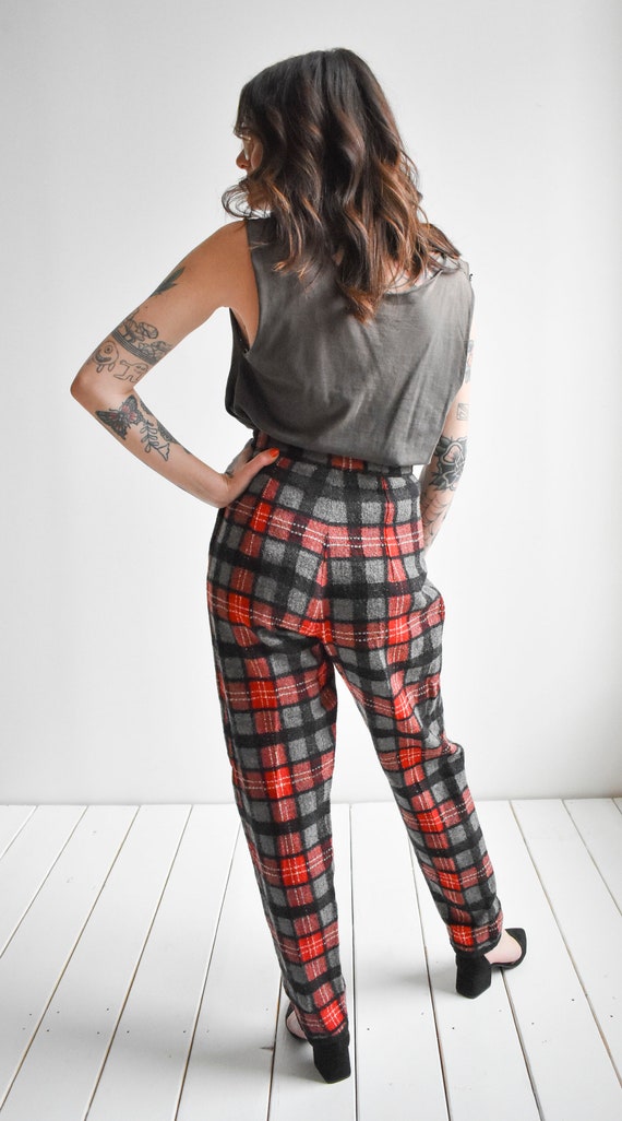 1950s Plaid Pants w/ Buckles Red Green Pedal Pushers Cigarette Pants 50s  Pockets