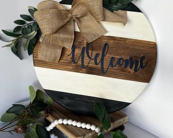 Willkommen Holz Runde Türschild