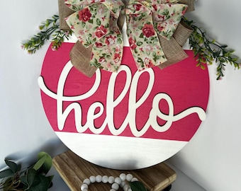 Rosa „Hello“ Blumen Türschild