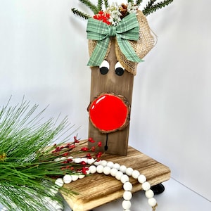 Renos de madera rústica decorativos – Adornos navideños hechos a mano