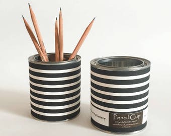 Pencil pen cup holder, makeup organizer, Teacher Appreciation, gifts under 20 dollars, Home office desk accessorIes, black and white stripe