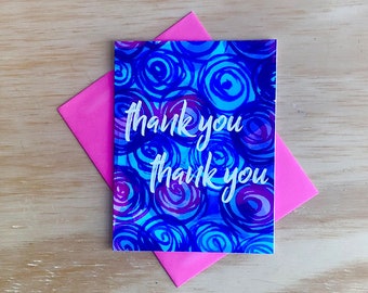 Thank you card, Thank you note, note card, gratitude card, grateful cards, watercolor, cards with envelopes, magenta and blue
