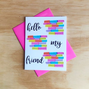 Bonjour carte de voeux, bonjour ami, cartes de quarantaine, carte de voeux de distanciation sociale, juste parce que carte, je pense à vous,
