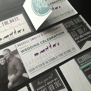 Zoo Themed Custom Fold Wedding Invitation Suite | Wedding Invitations | Wedding Invites with RSVP Postcards | Custom Monogram
