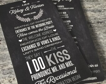 Program Fans | Chalkboard Wedding Programs | Fans for Wedding | Printable Option | Ceremony Order of Events | Bridal Party | Thank You