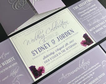Custom Fold Wedding Invitation Suite: Floral Design & RSVP