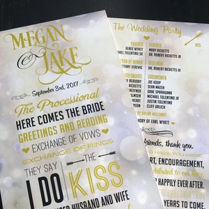 Program Fans | Custom Wedding Programs | New Year&#39;s Eve Wedding | Gold | Wedding Fans | Ceremony Order of Events | Bridal Party | Thank You