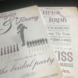 Bridal Party Silhouette | Custom Wedding Program Fans | Purple & Grey | Rustic | Vintage |  Destination/Beach Wedding | Order of Events
