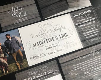 Rustic Wedding Invitation | Custom Fold Invitation Suite | Wedding Invite & Postcard RSVP | Wedding Announcement |  Woodgrain | Rustic