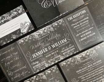 Las Vegas Wedding Invitation Suite: Chalkboard Sparkle Fold